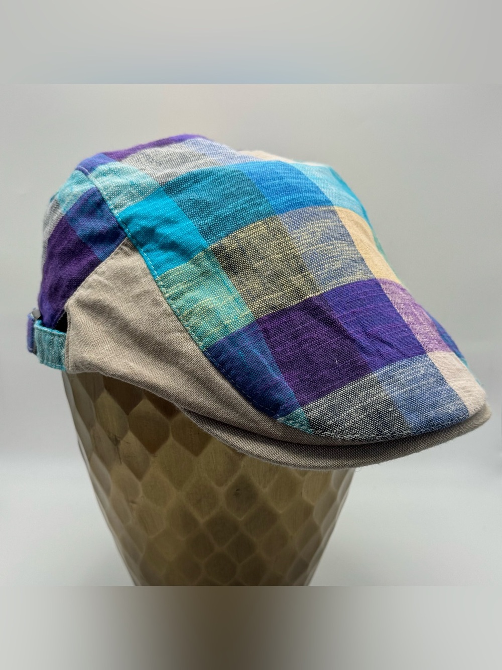 Colorful Madras Plaid Ivy Cap Adjustable Purple Blue Teal Unisex Flat Hat OSFM